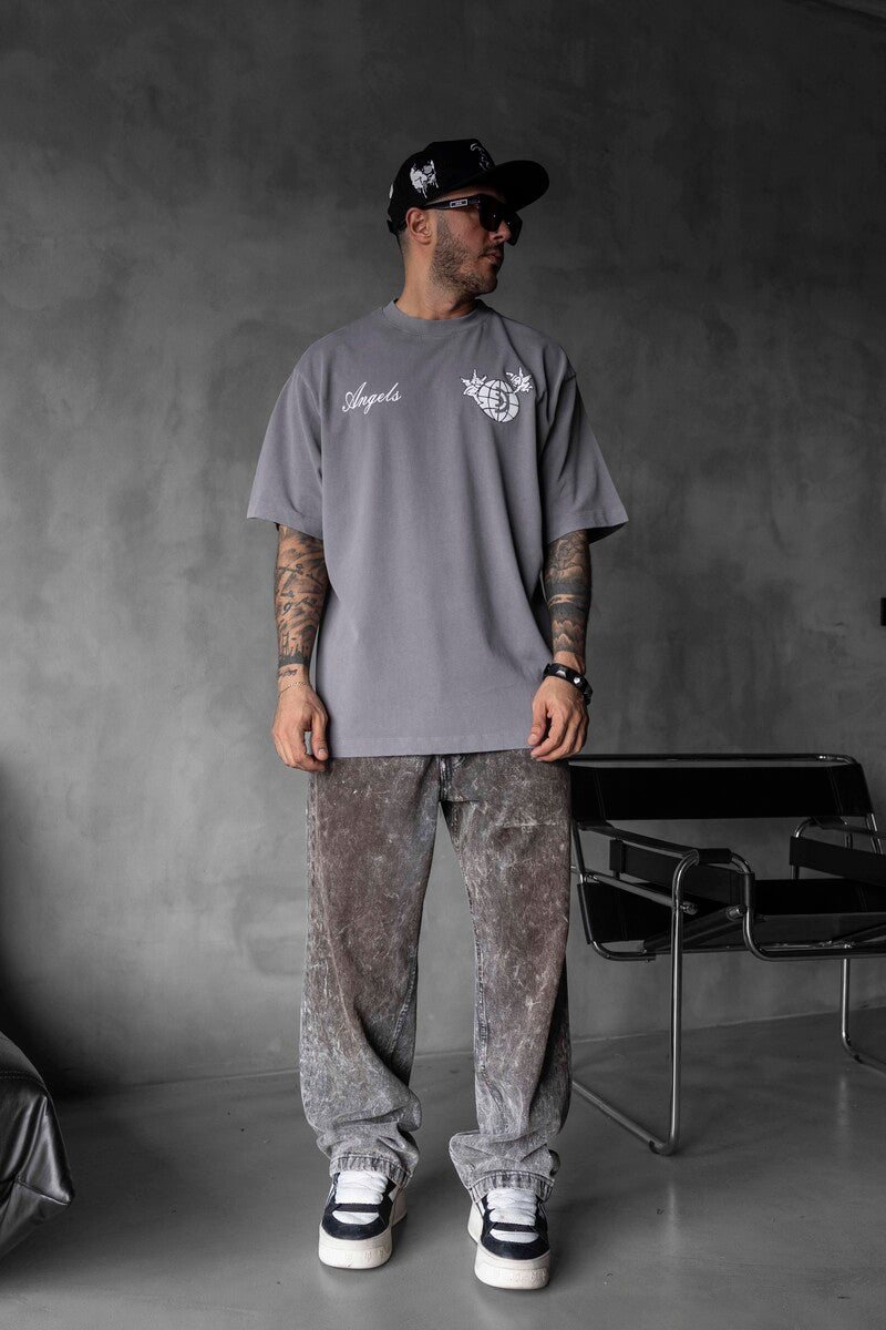 ANGELS PRINTED WASHED T-SHIRT GRAY 1830