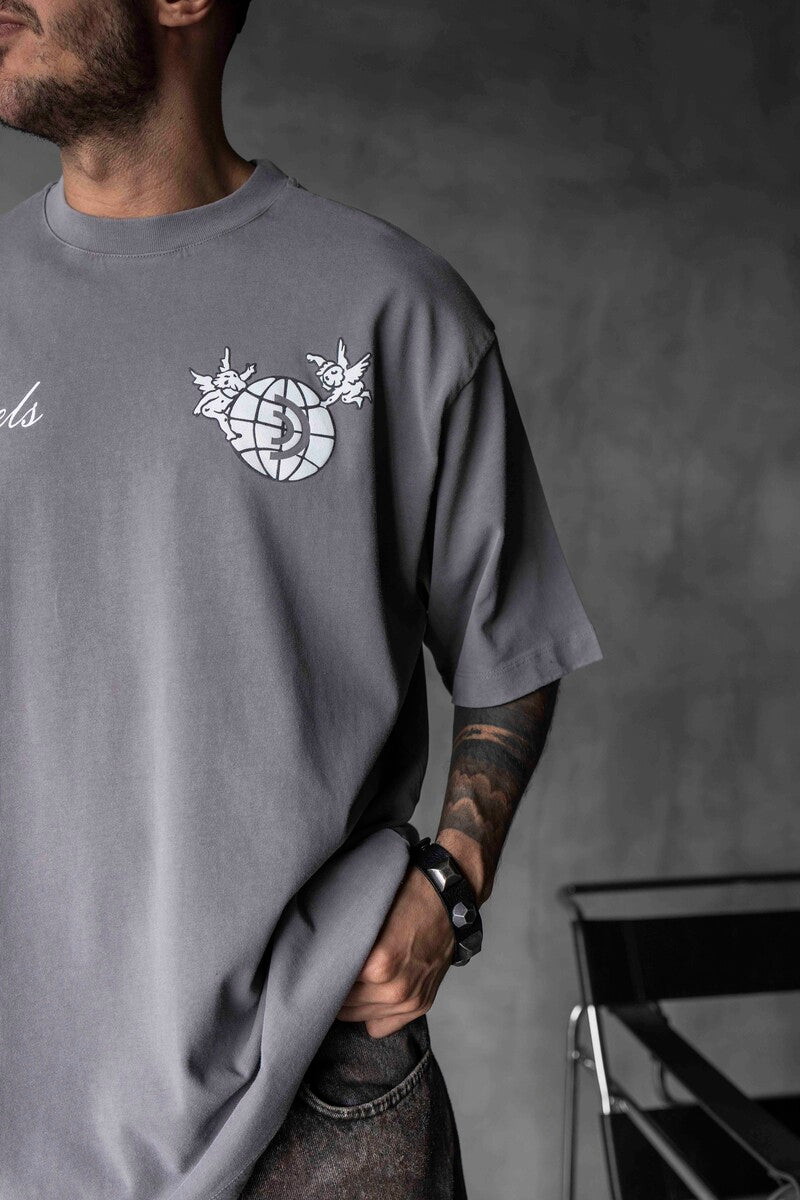 ANGELS PRINTED WASHED T-SHIRT GRAY 1830
