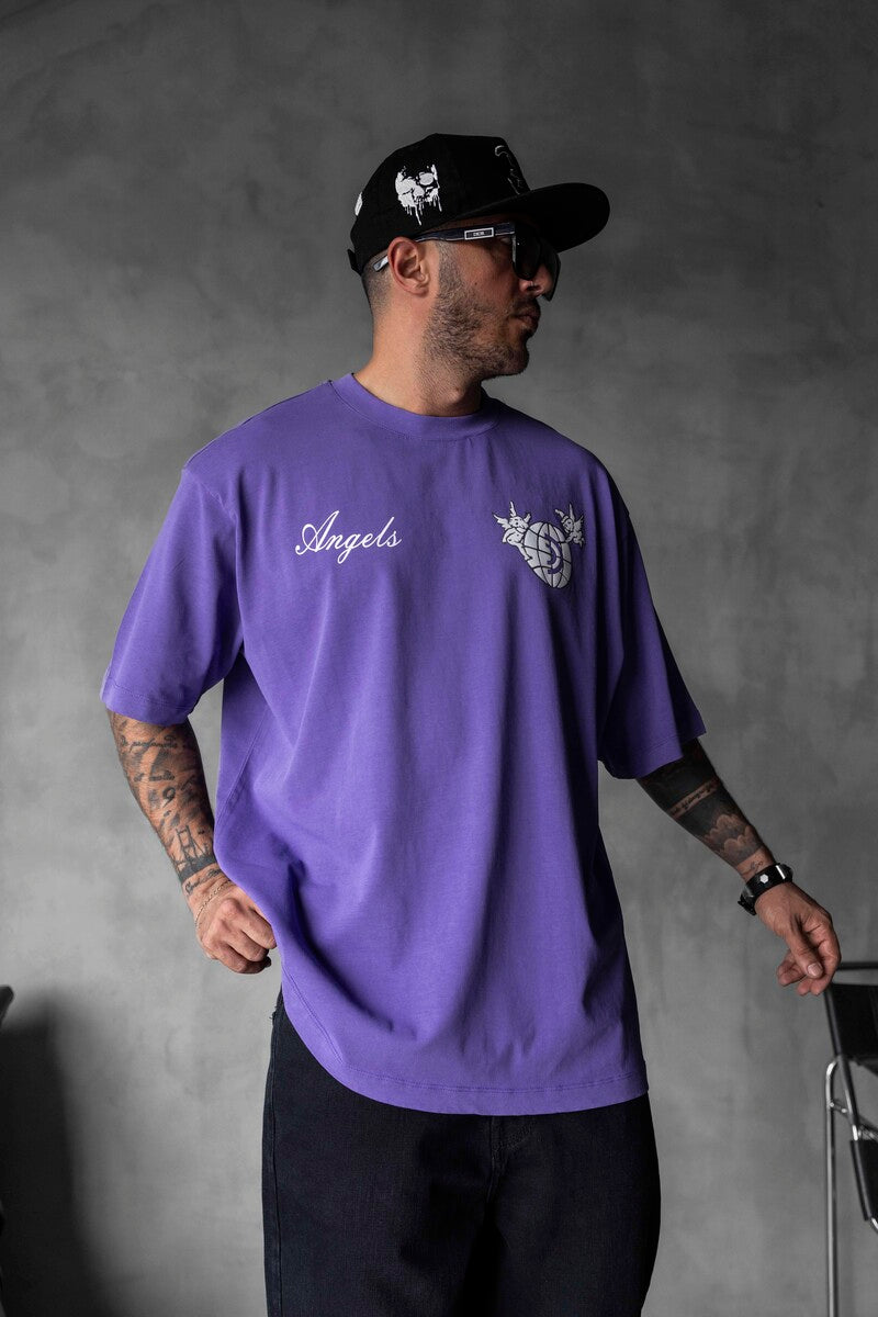 ANGELS PRINTED WASHED T-SHIRT PURPLE 1830
