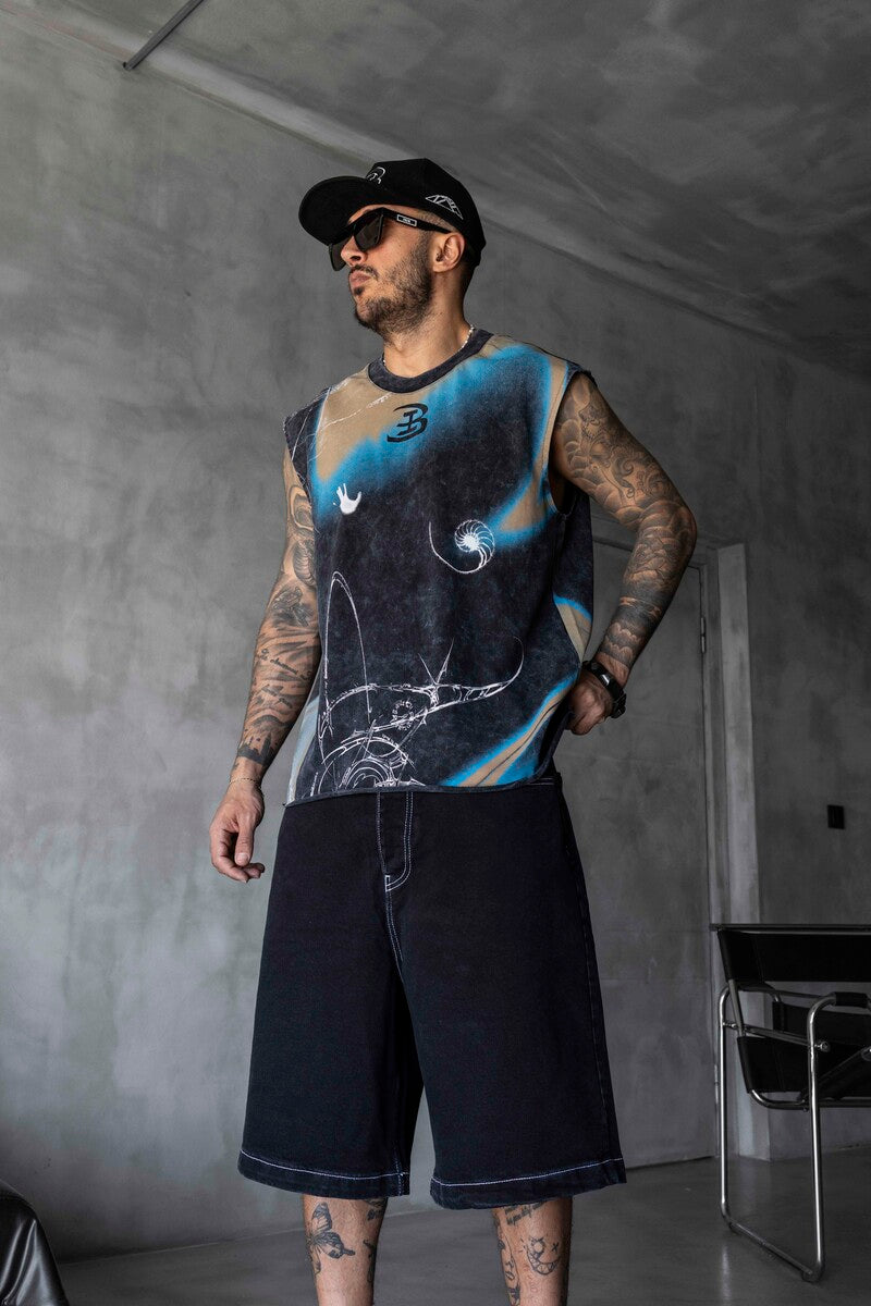 B Printed Black Singlet 1886