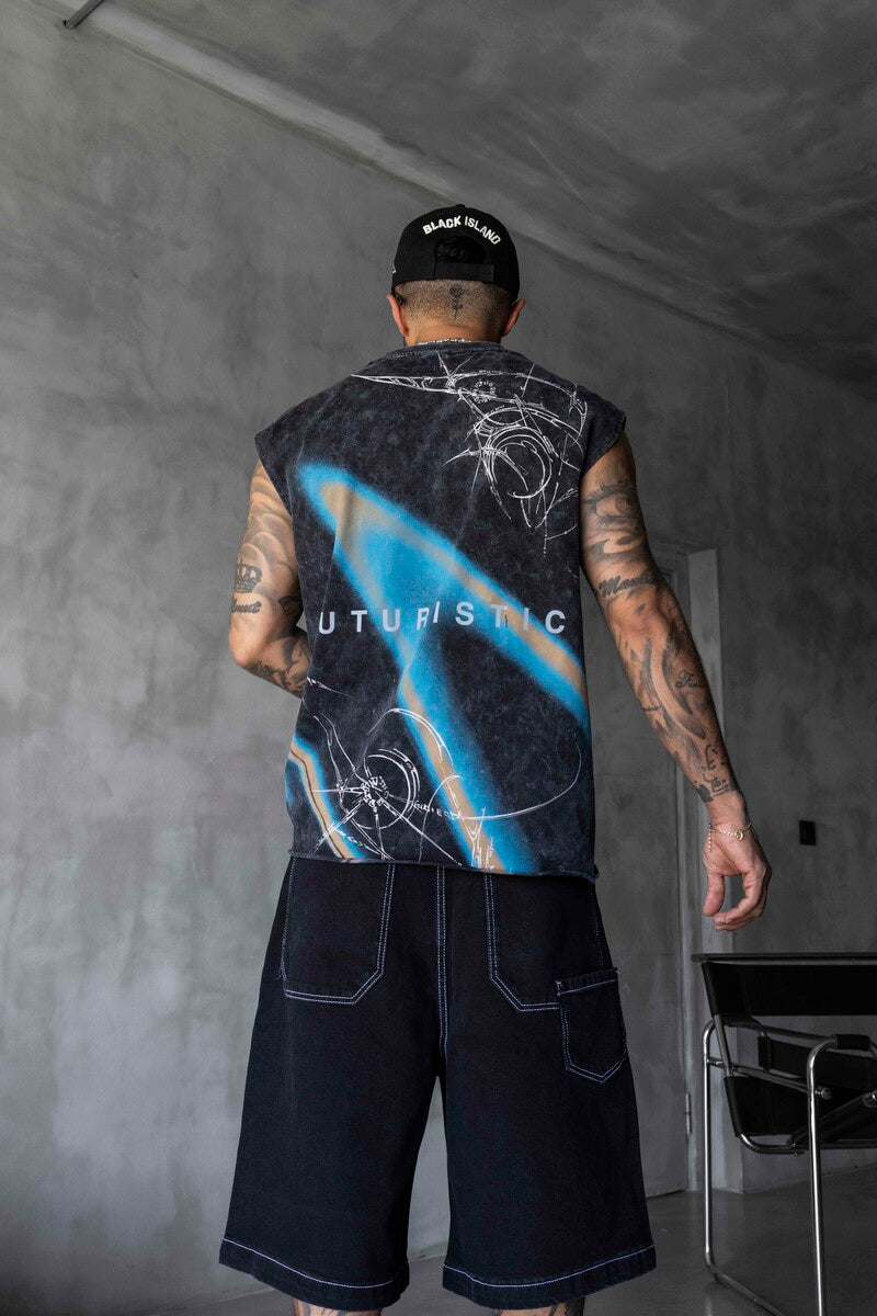 B Printed Black Singlet 1886