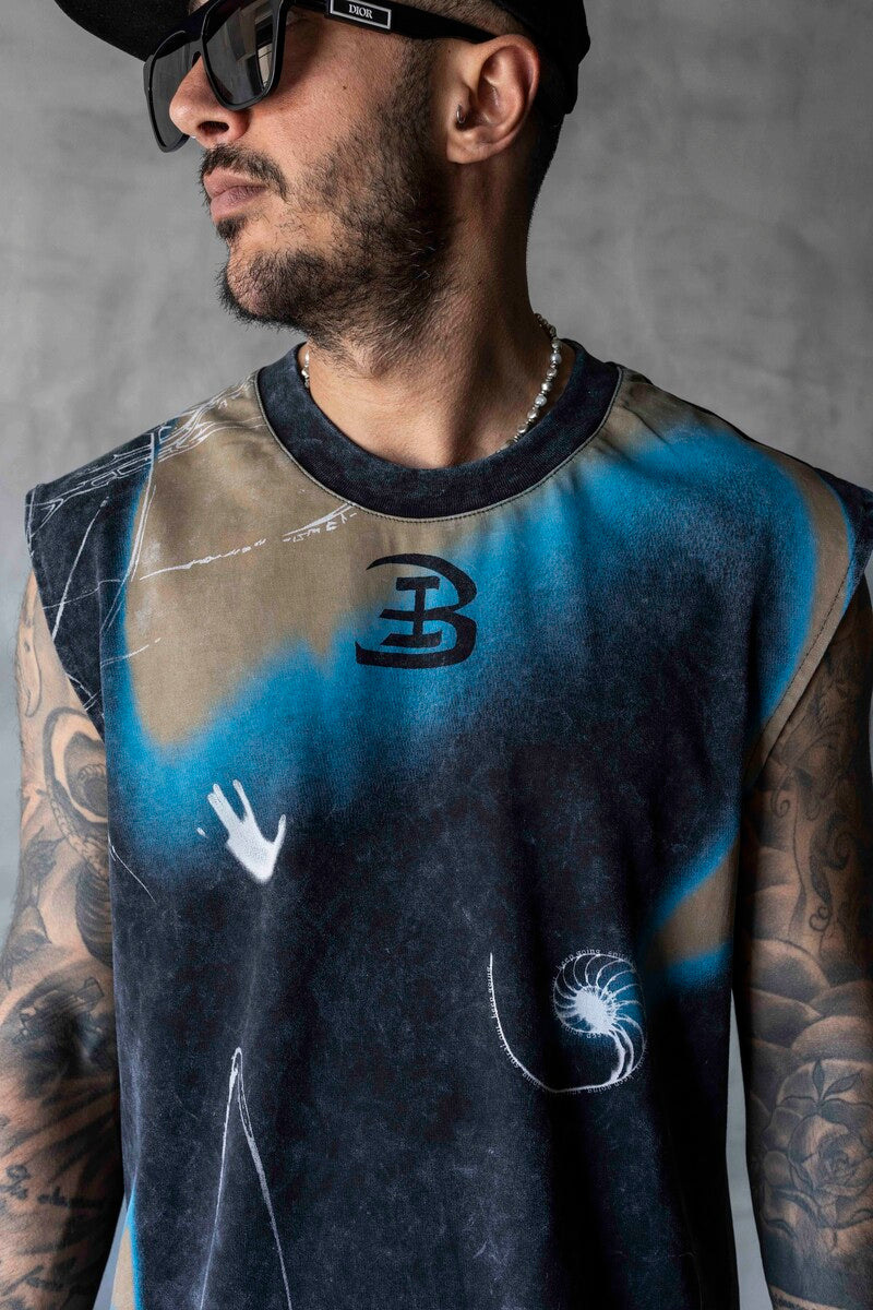 B Printed Black Singlet 1886