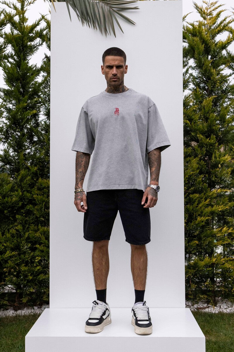 B PRINTED WASHED T-SHIRT GRAY 1847