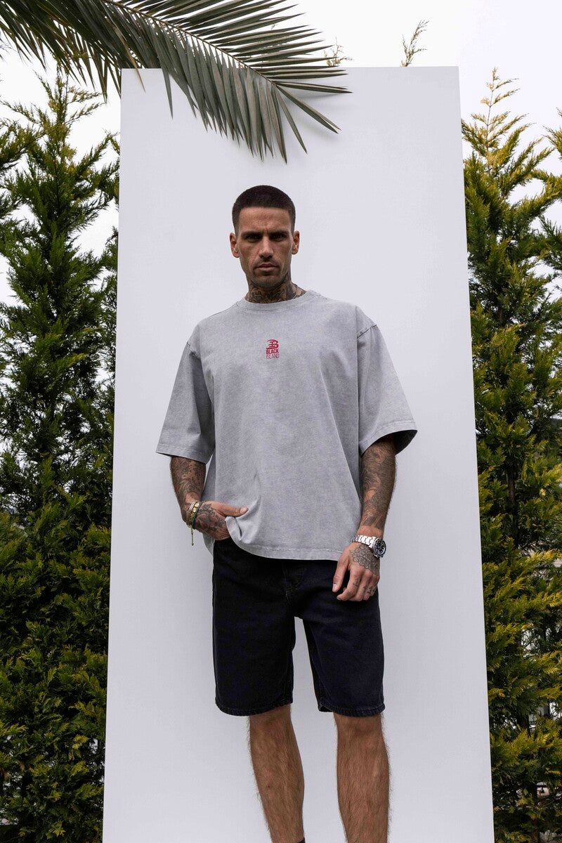 B PRINTED WASHED T-SHIRT GRAY 1847