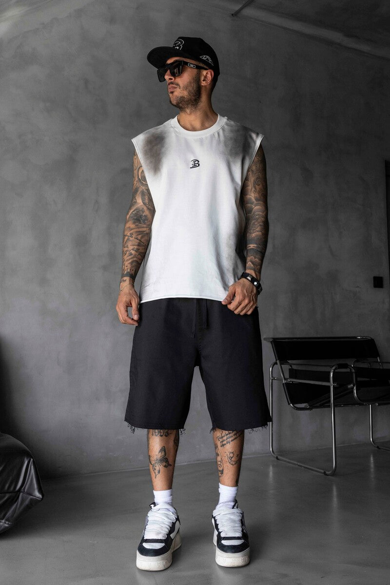 B Printed White Singlet 1884