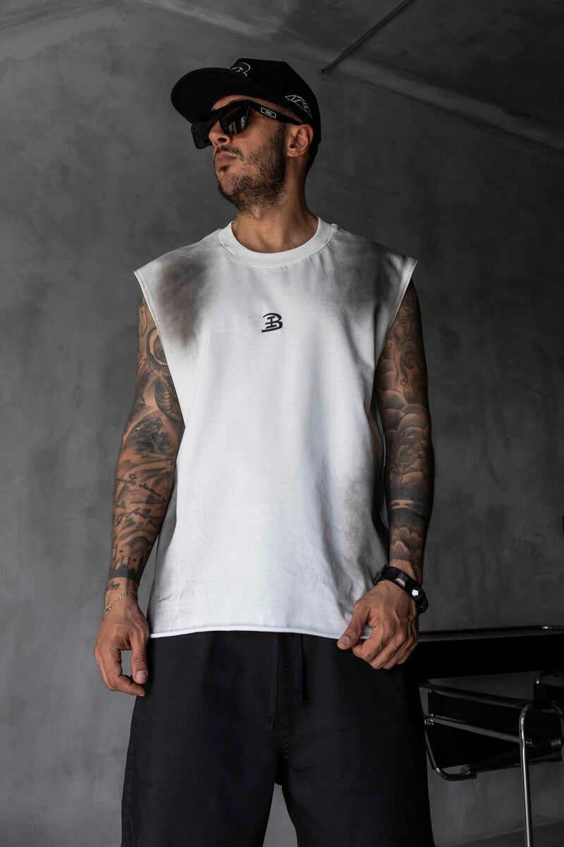 B Printed White Singlet 1884