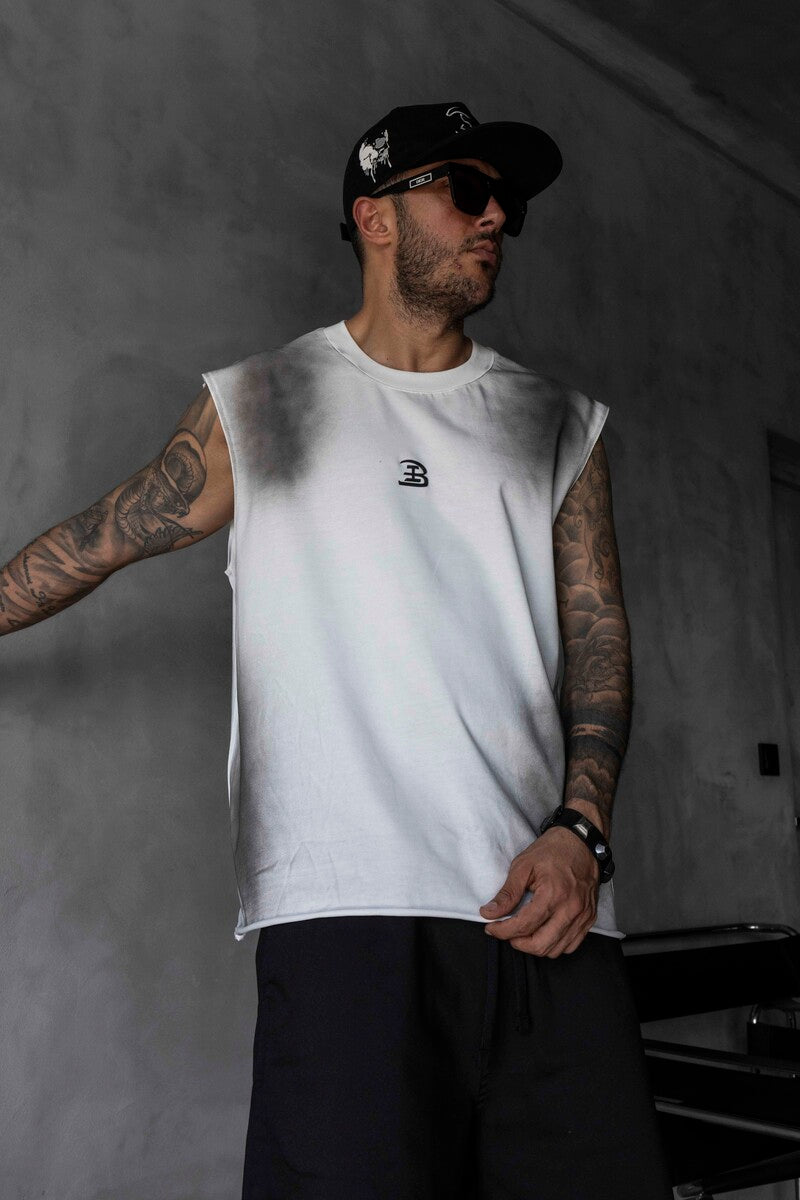 B Printed White Singlet 1884