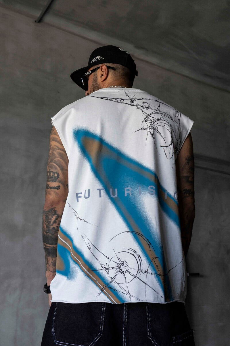 B Printed White Singlet 1886