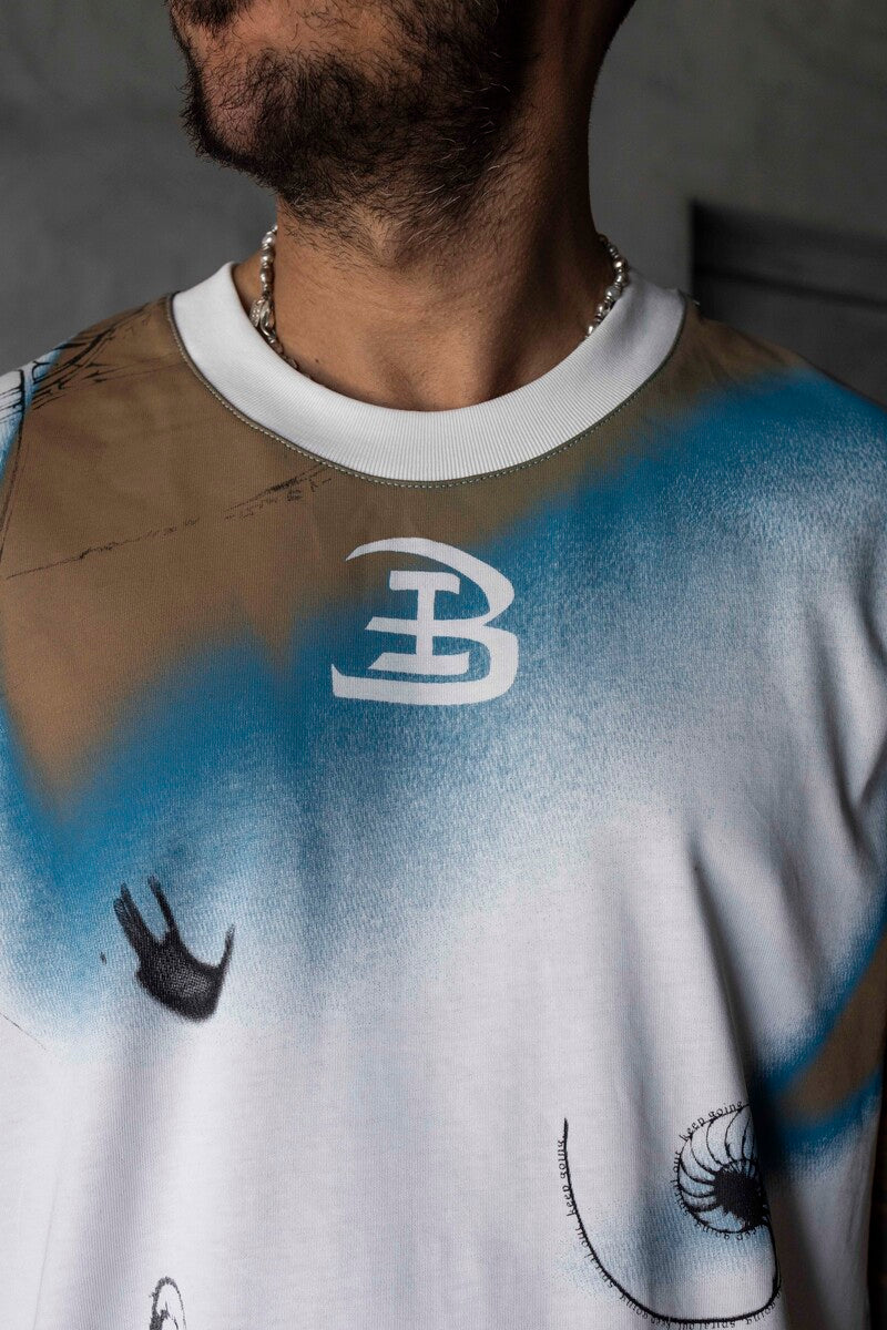 B Printed White Singlet 1886