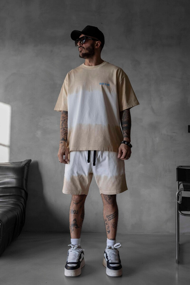 Beige T-shirt and Shorts Set 1743-44