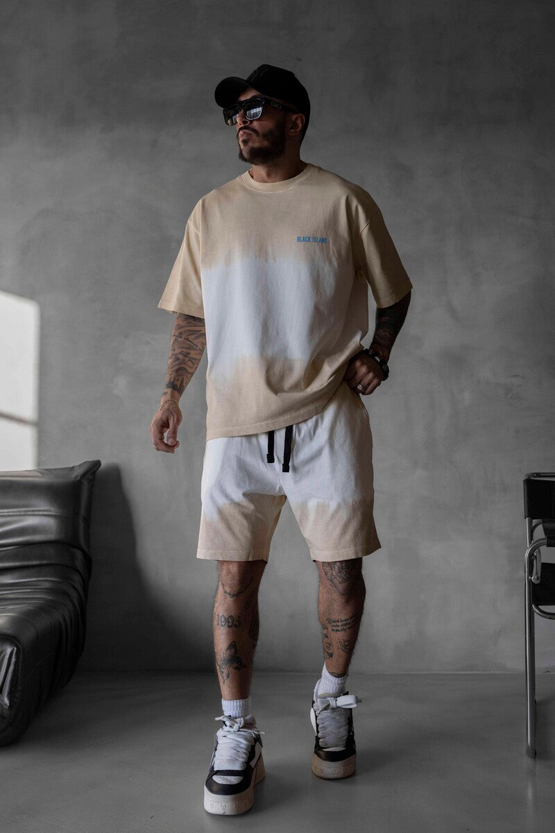 Beige T-shirt and Shorts Set 1743-44