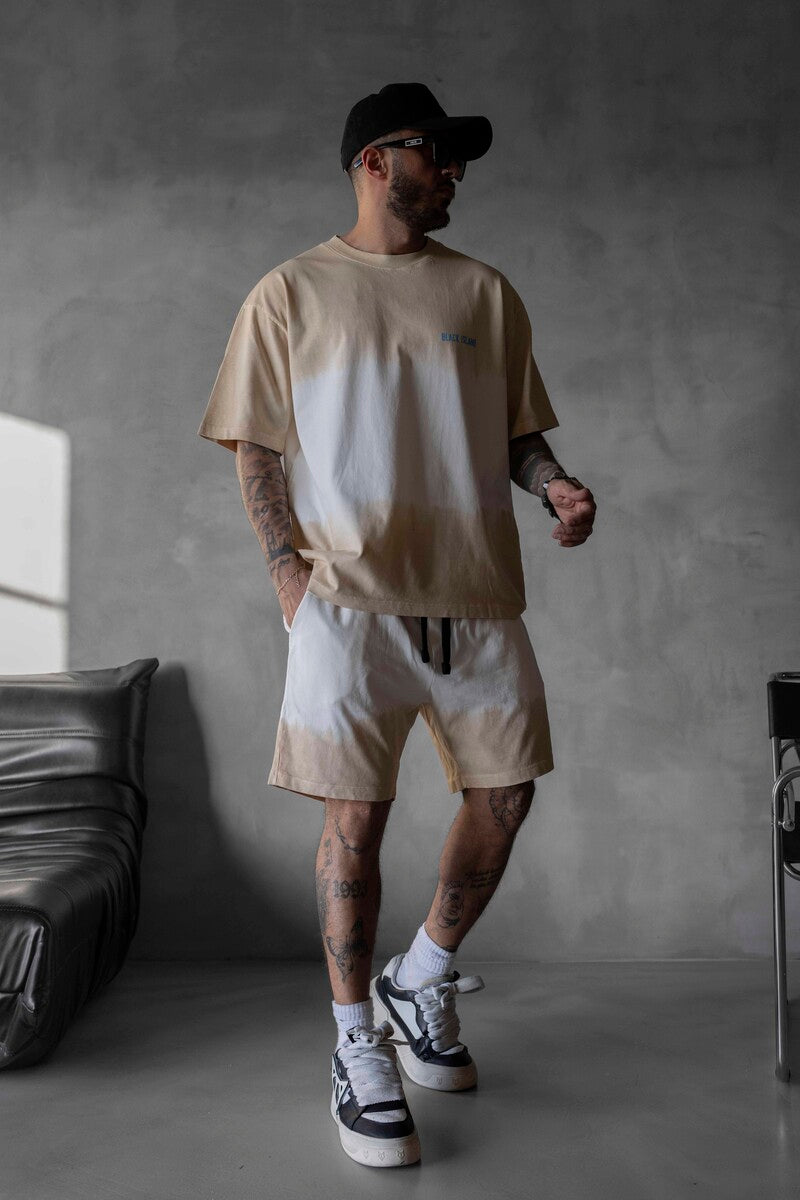 Beige T-shirt and Shorts Set 1743-44