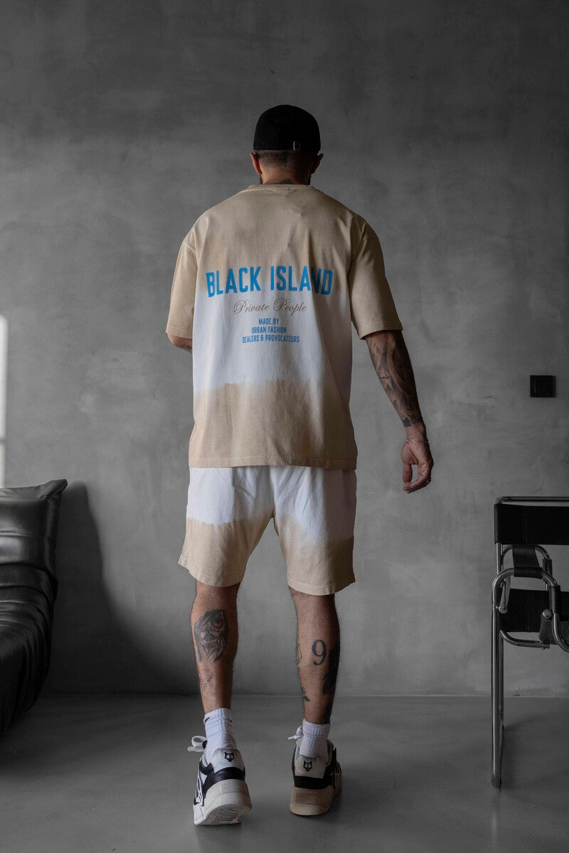 Beige T-shirt and Shorts Set 1743-44