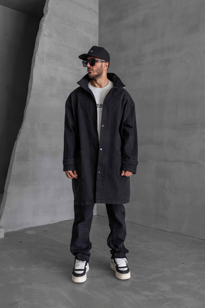Black Denim Trenchcoats 16936