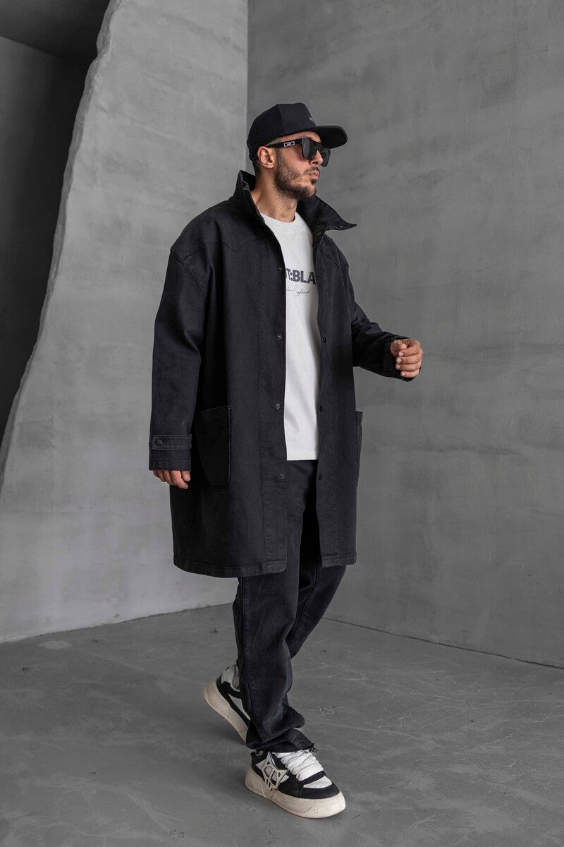 Black Denim Trenchcoats 16936