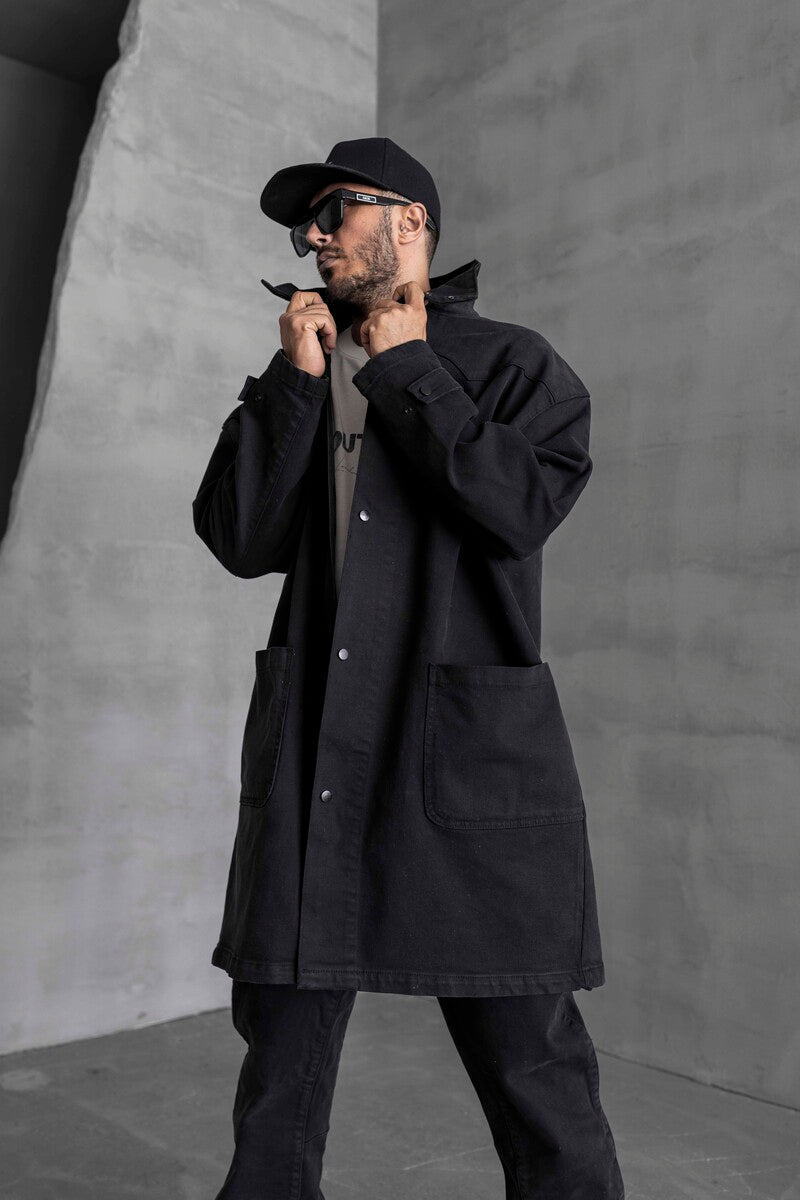 Black Denim Trenchcoats 16936