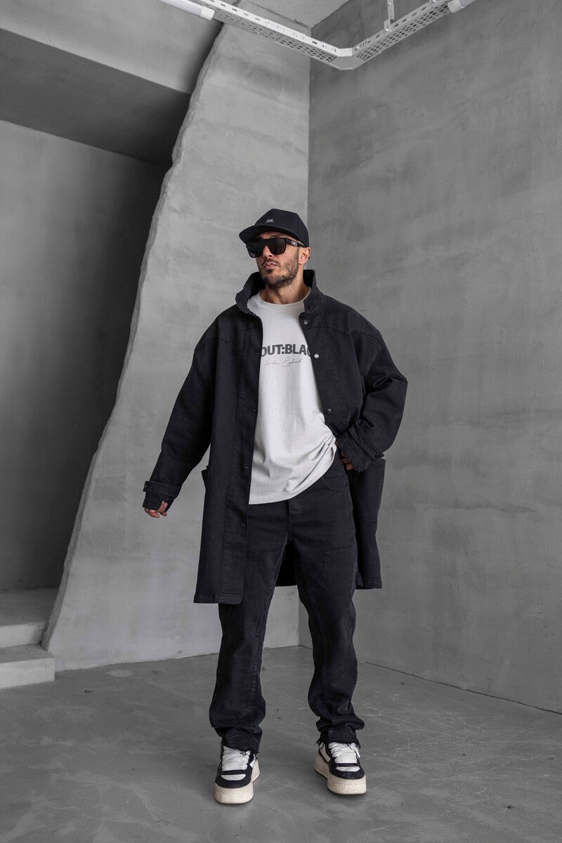 Black Denim Trenchcoats 16936
