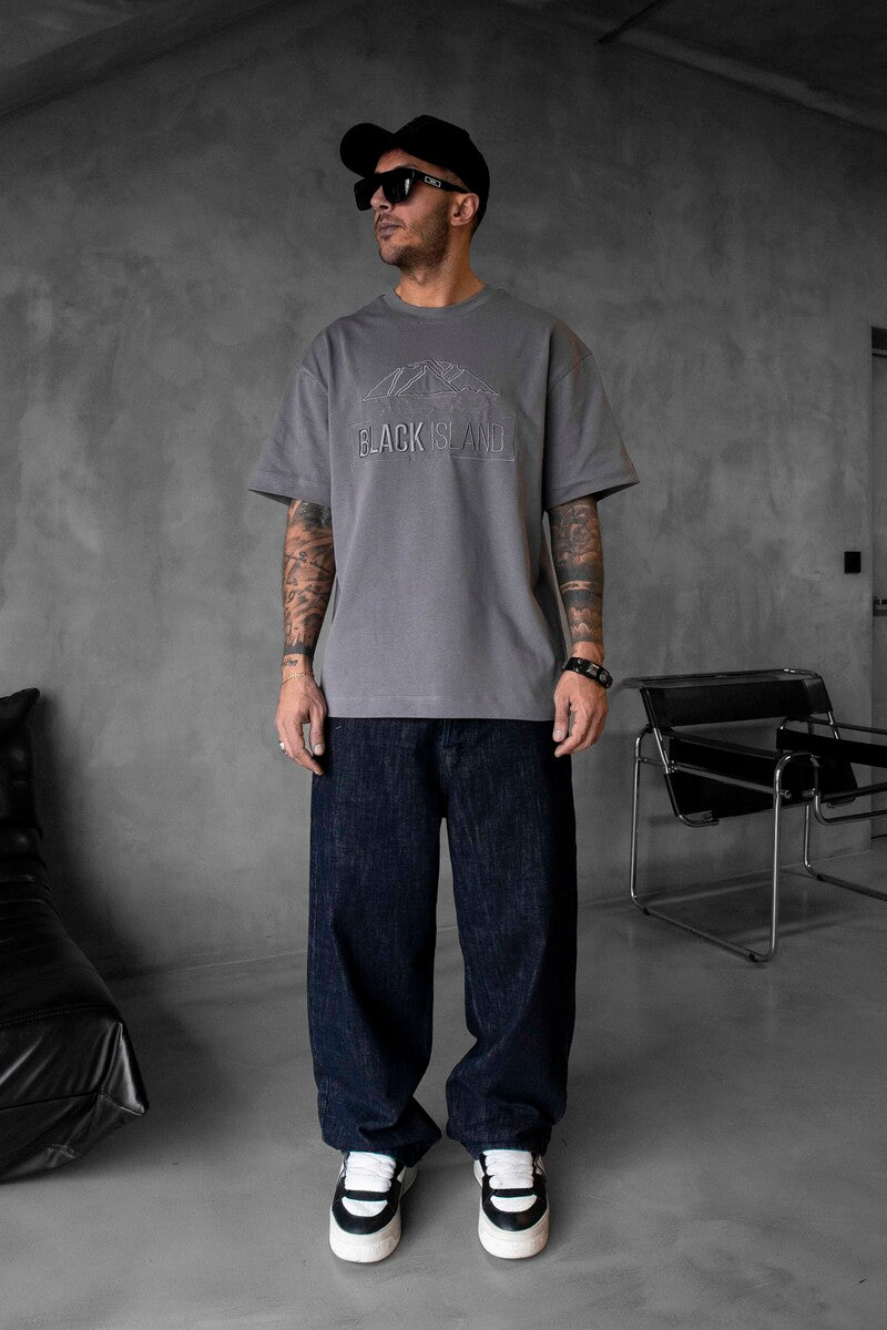 Black Island Logo Printed Gray T-shirt 1842