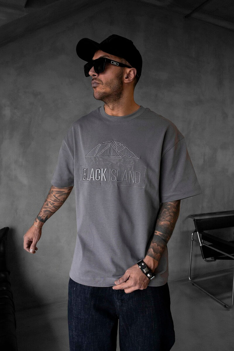 Black Island Logo Printed Gray T-shirt 1842