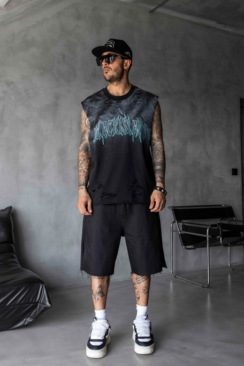Black Island Printed Black Singlet 1888