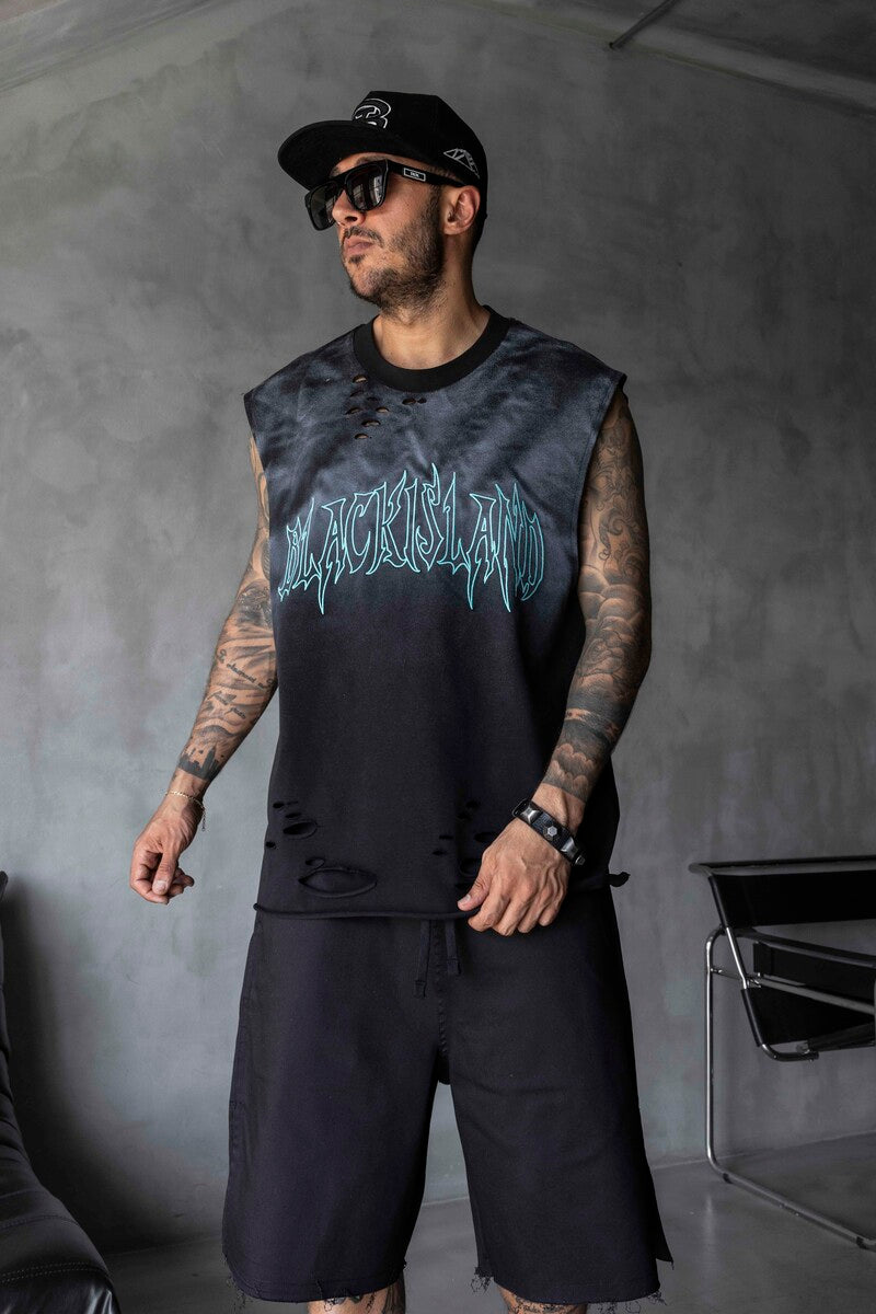 Black Island Printed Black Singlet 1888