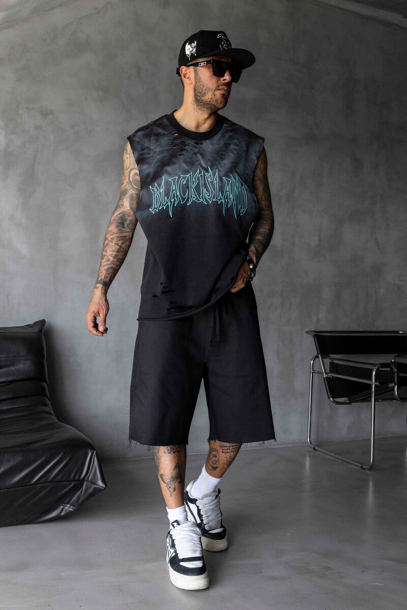 Black Island Printed Black Singlet 1888