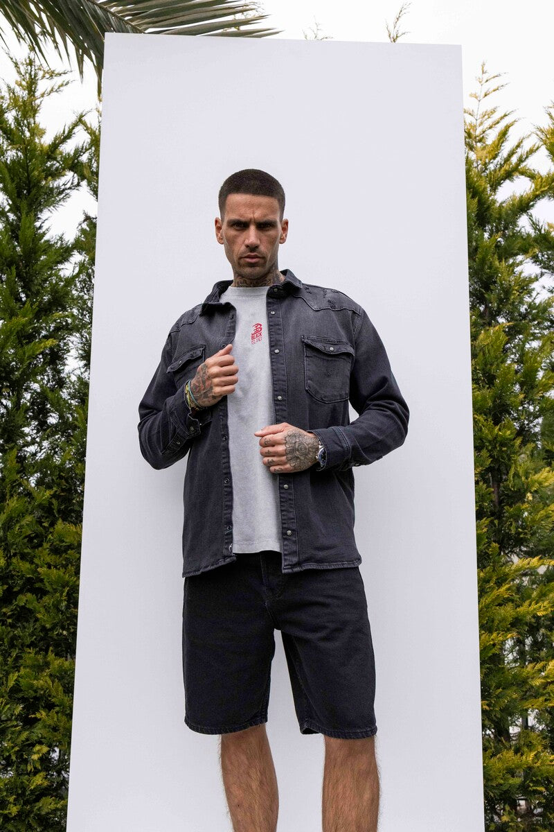 BLACK ISLAND PRINTED DENIM JACKET BLACK 17110
