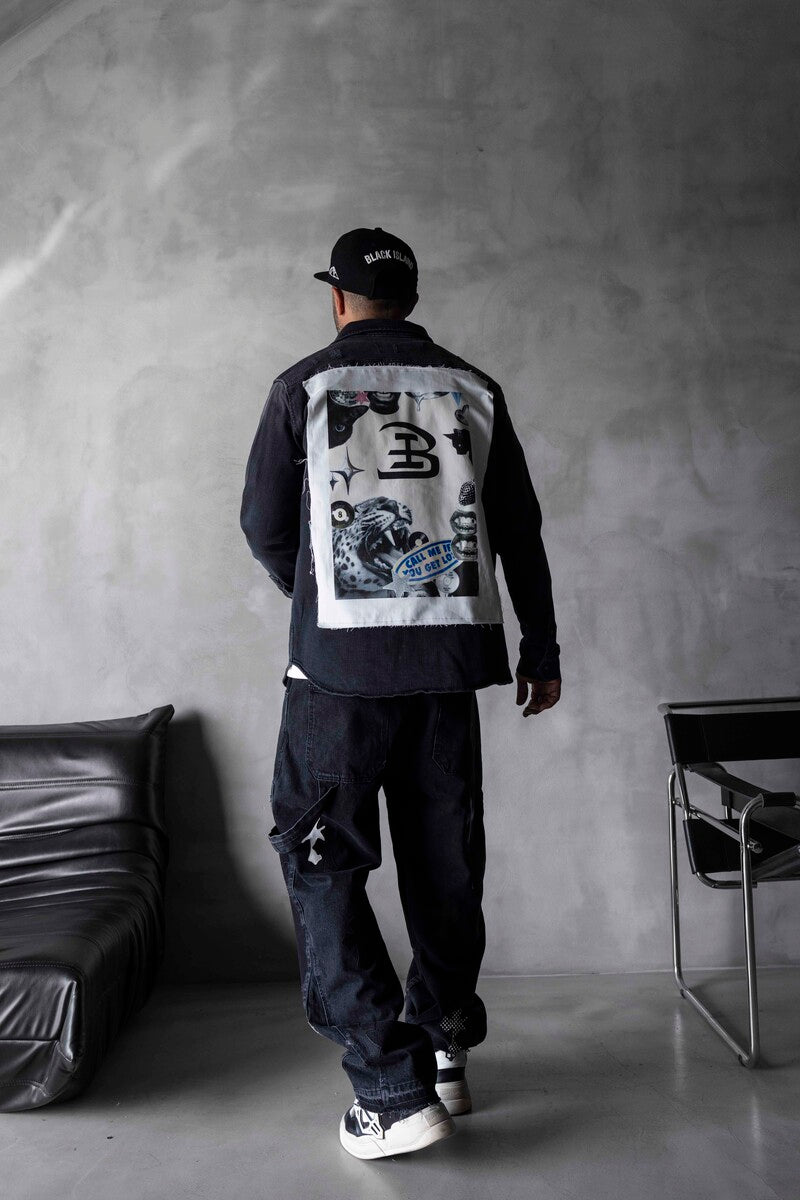 BLACK ISLAND PRINTED DENIM JACKET BLACK 17111