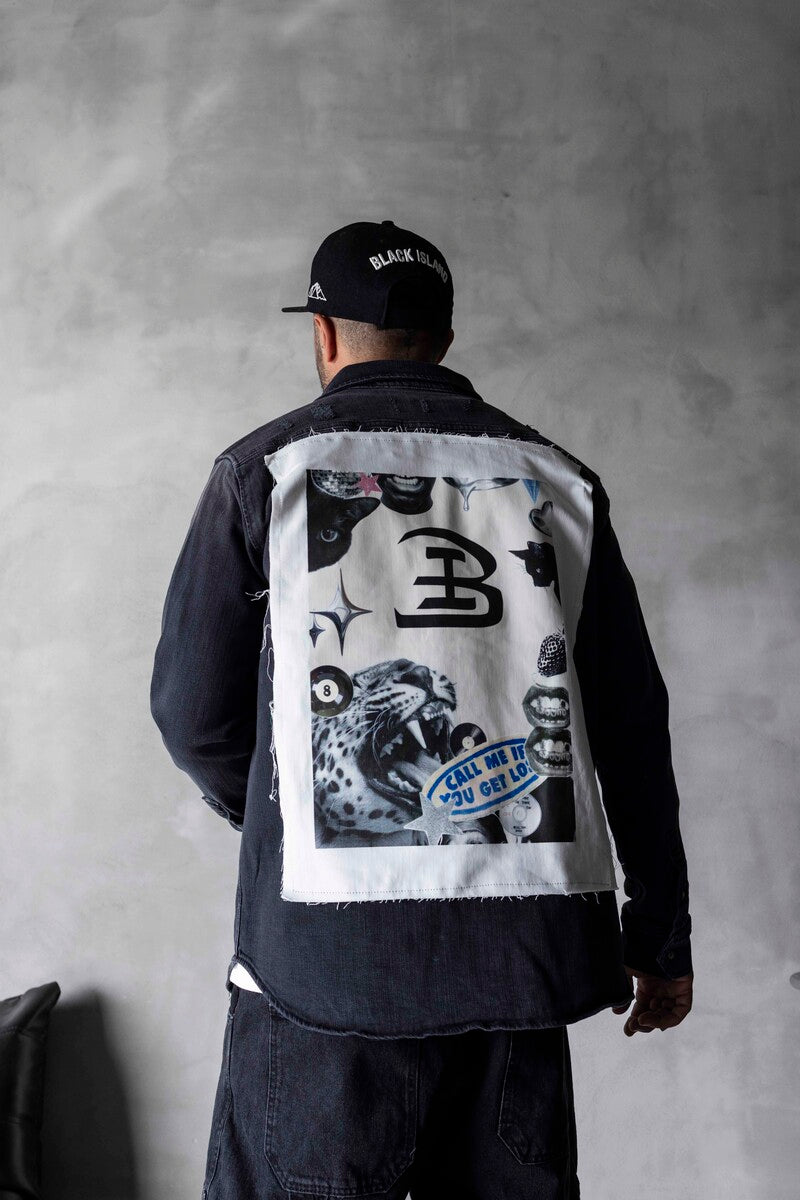 BLACK ISLAND PRINTED DENIM JACKET BLACK 17111