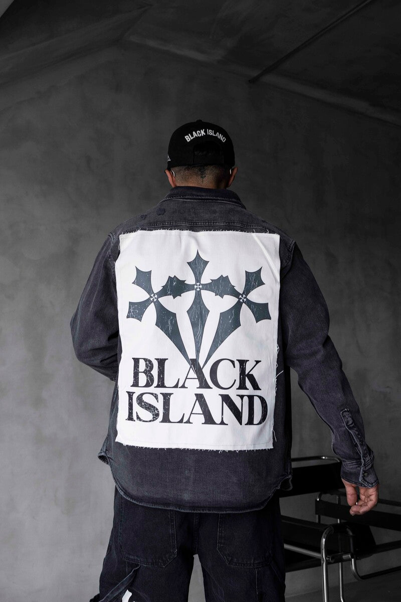 BLACK ISLAND PRINTED DENIM JACKET BLACK 17112