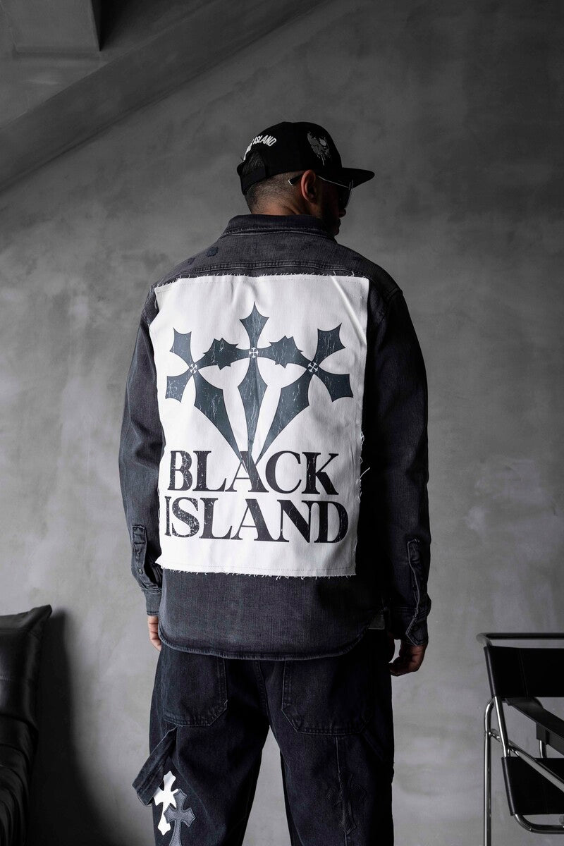 BLACK ISLAND PRINTED DENIM JACKET BLACK 17112