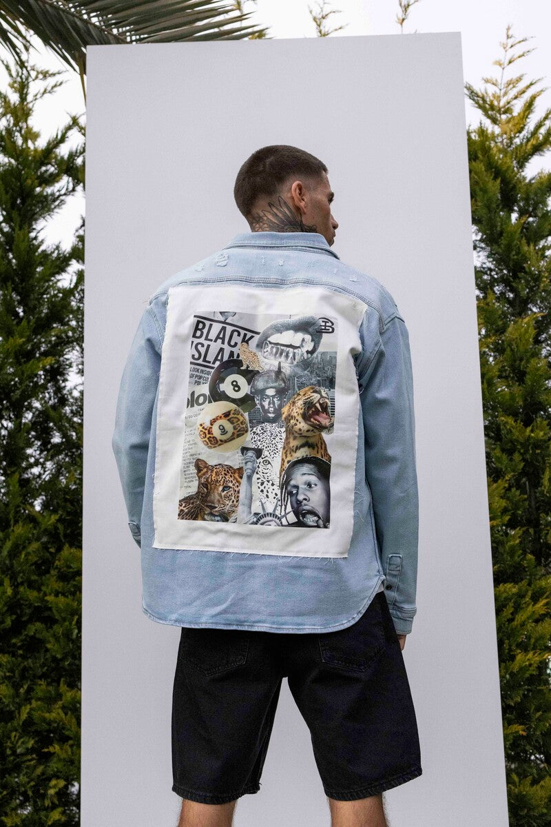 BLACK ISLAND PRINTED DENIM JACKET BLUE 17127