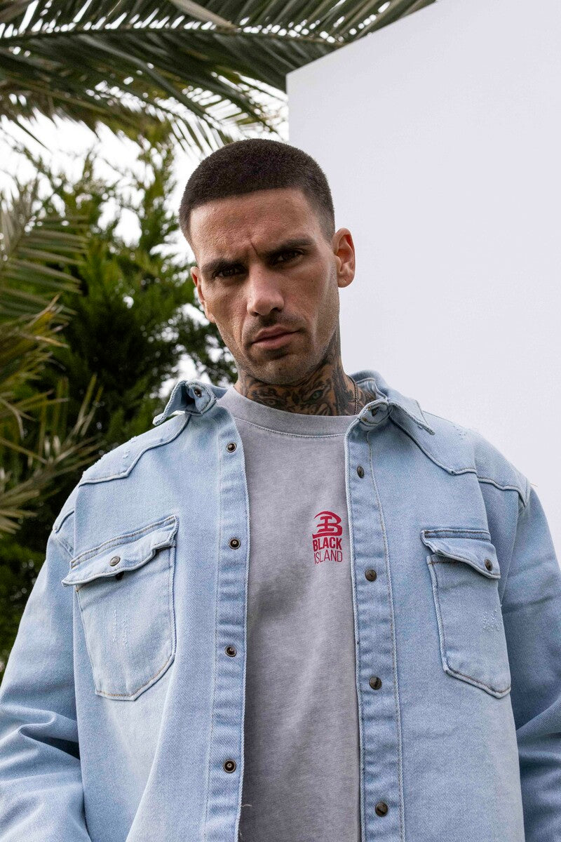 BLACK ISLAND PRINTED DENIM JACKET BLUE 17127