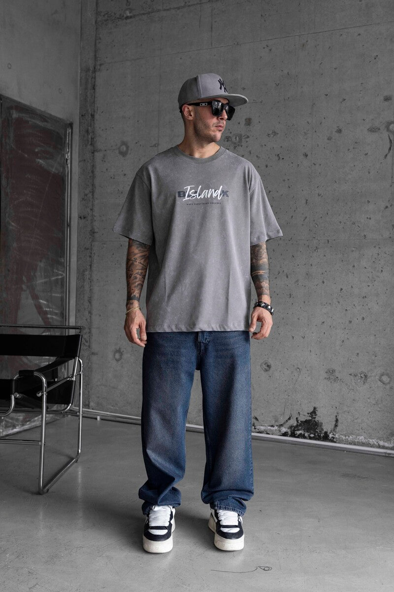 BLACK ISLAND PRINTED WASHED T-SHIRT GRAY 1771
