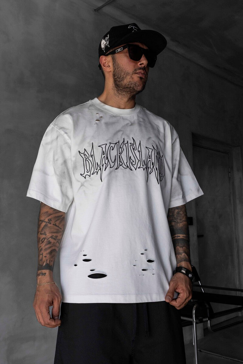 Black Island Printed Washed T-shirts White 1875