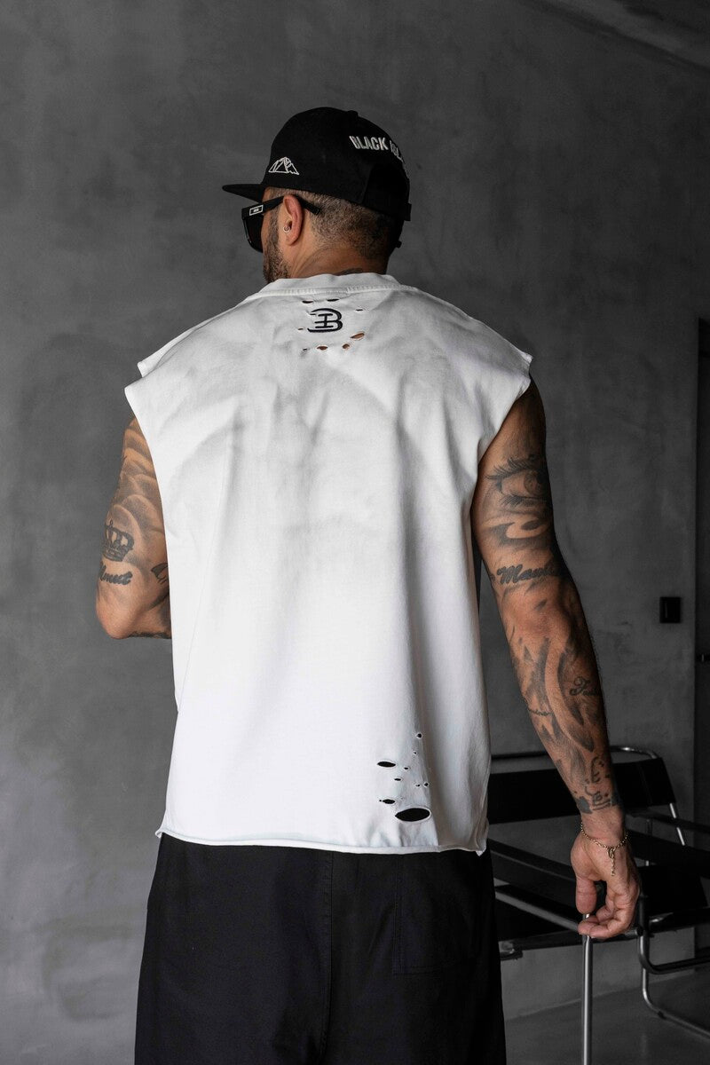 Black Island Printed White Singlet 1888