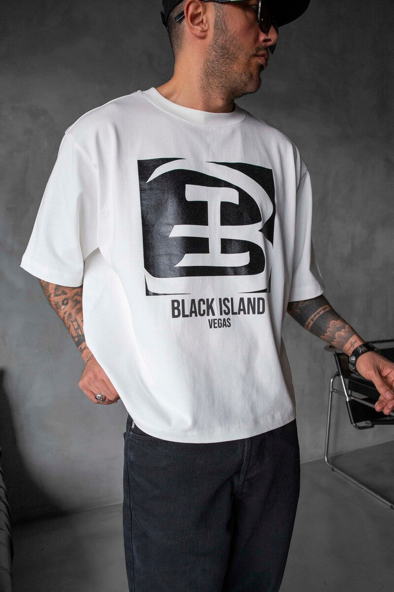 Black Island Printed White T-shirt 1829