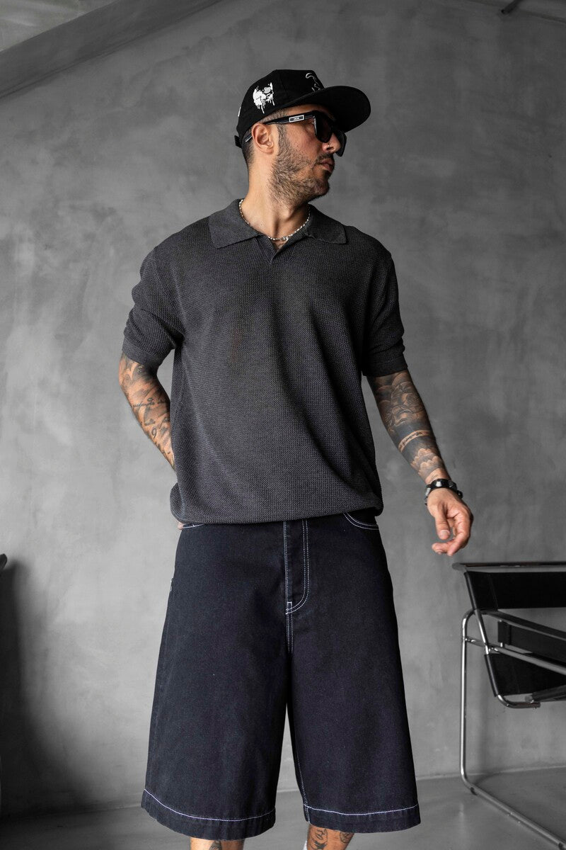 BLACK POLO COLLAR KNITWEAR KRN1003