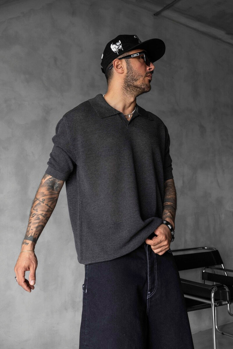 BLACK POLO COLLAR KNITWEAR KRN1003