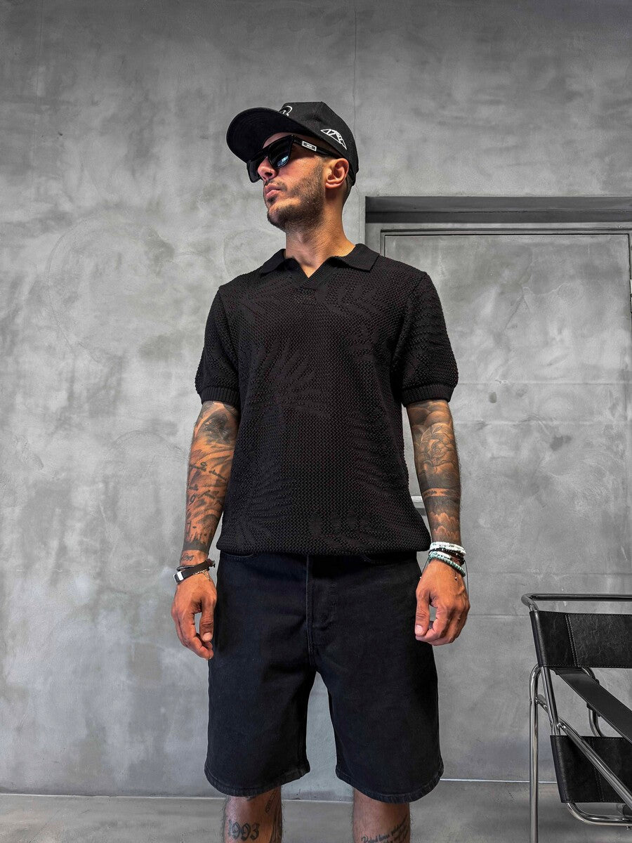 BLACK POLO COLLAR KNITWEAR KRN1005