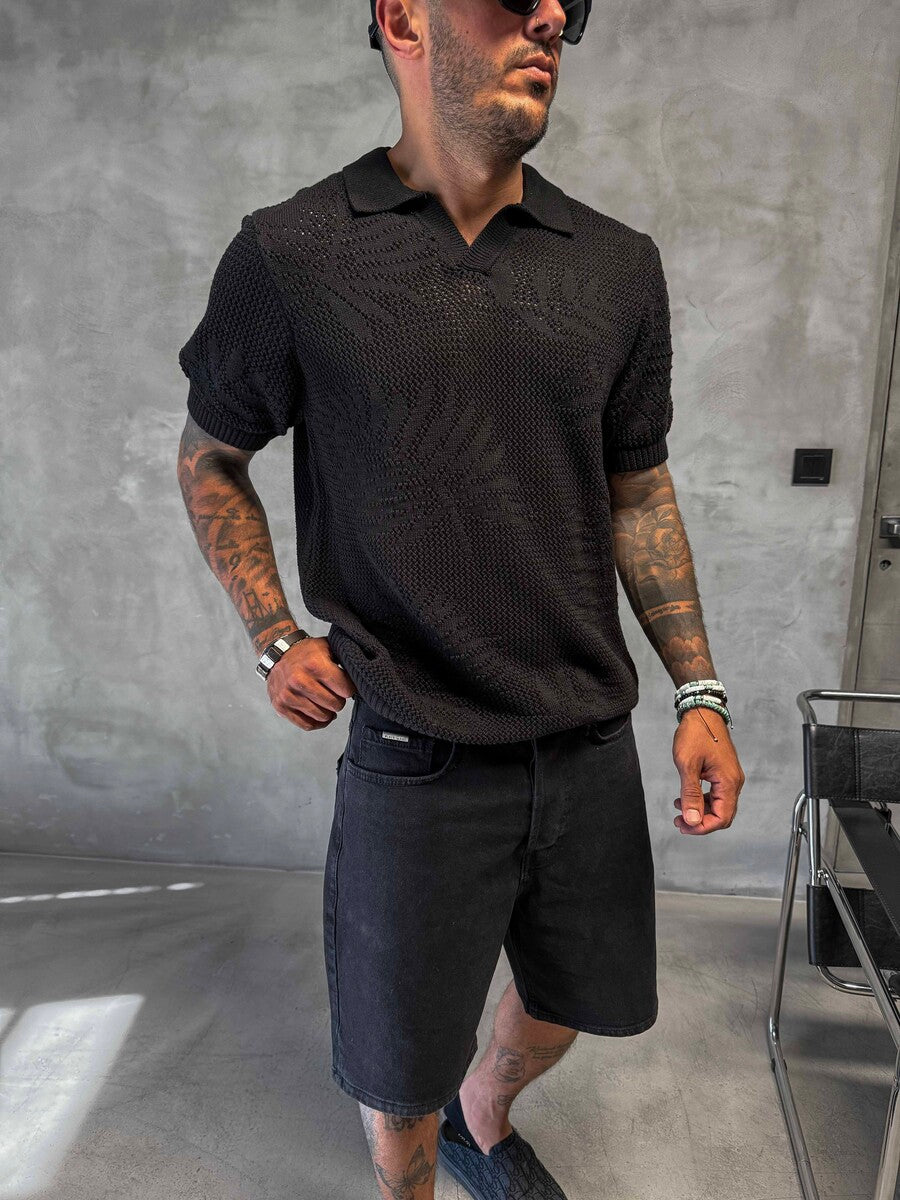 BLACK POLO COLLAR KNITWEAR KRN1005
