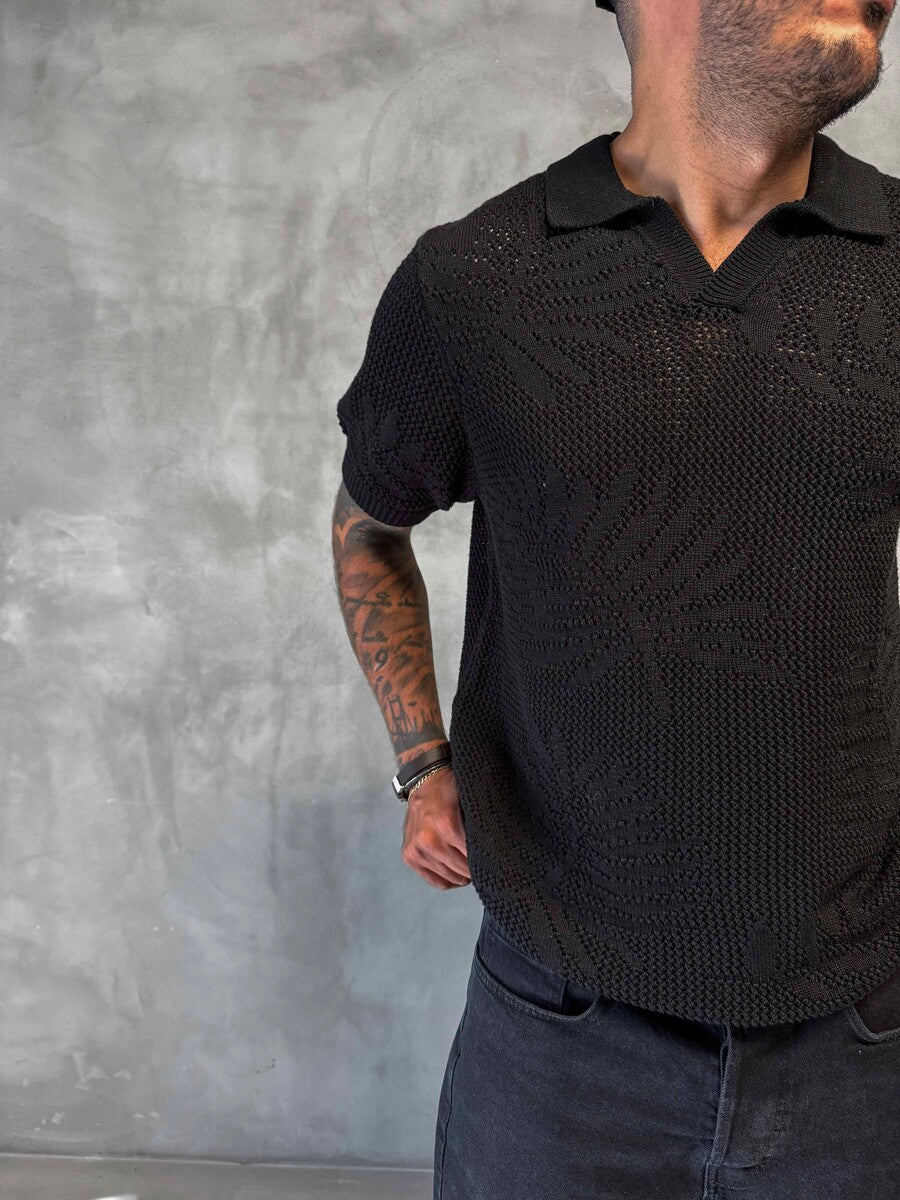 BLACK POLO COLLAR KNITWEAR KRN1005