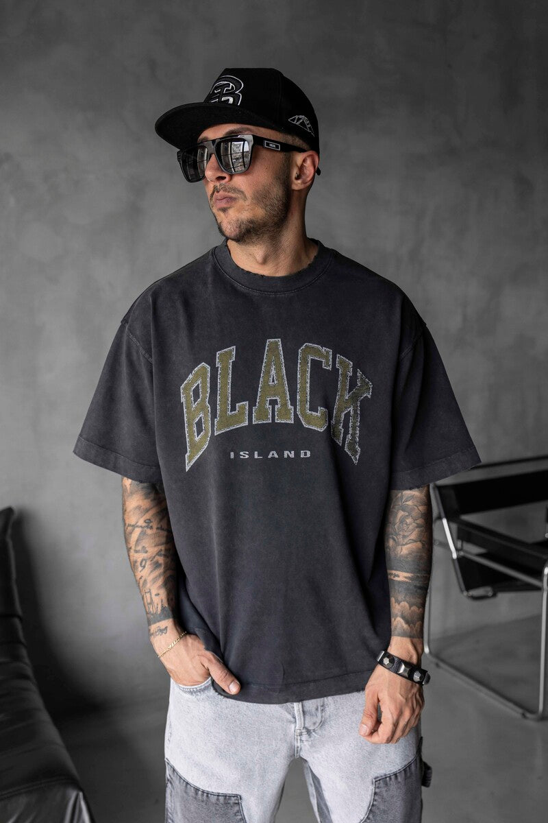 BLACK PRINTED WASHED T-SHIRT BLACK 1808