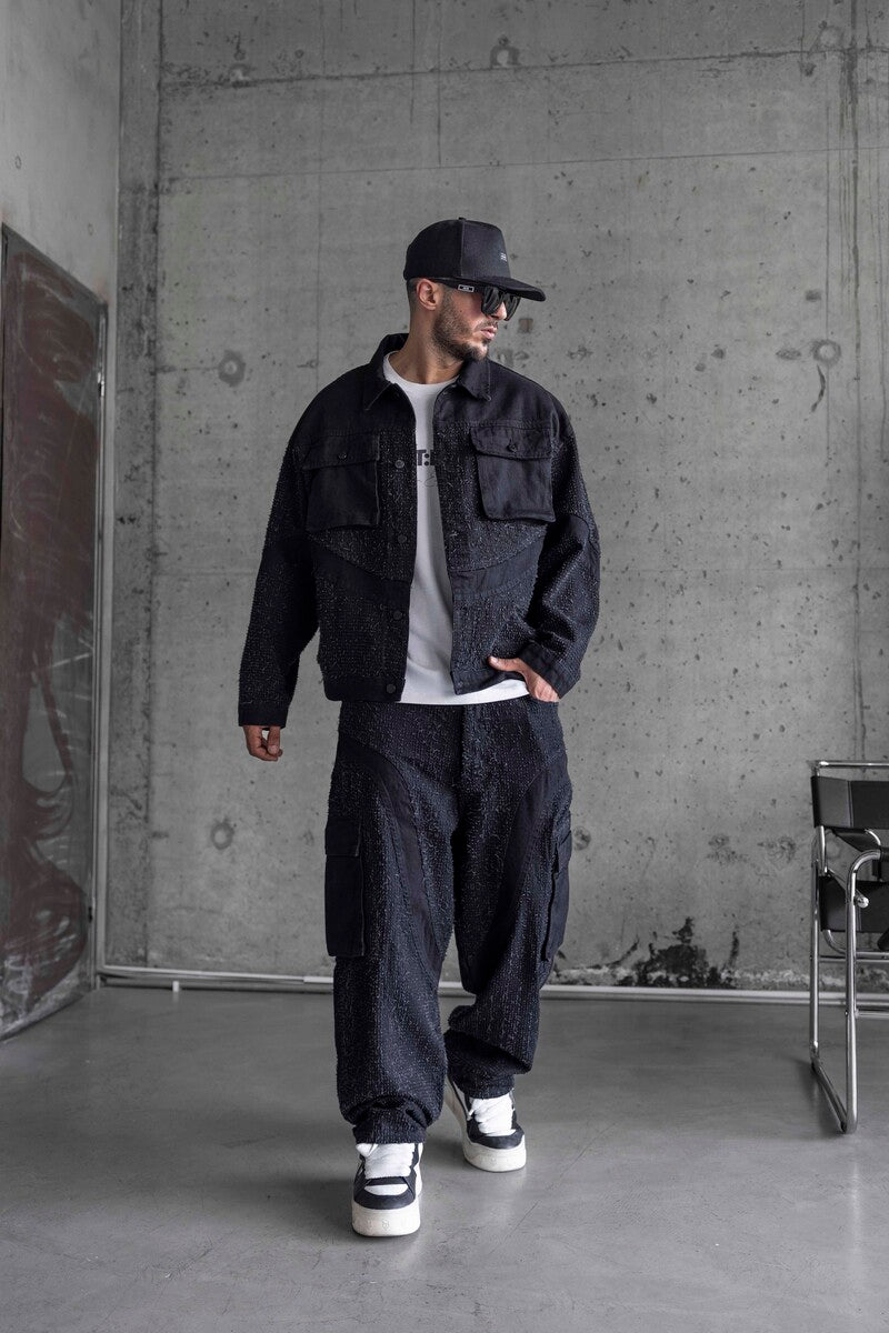 BLACK TEXTURED DENIM JACKET 16941