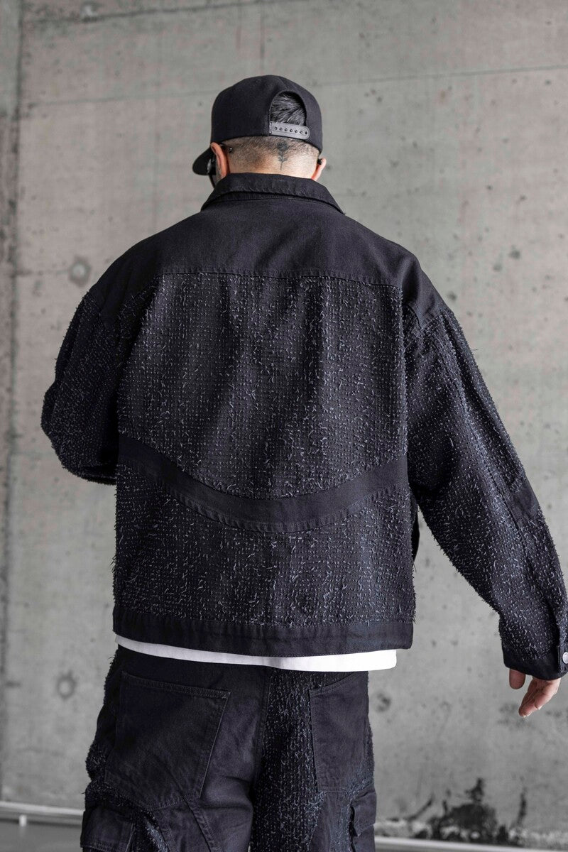 BLACK TEXTURED DENIM JACKET 16941