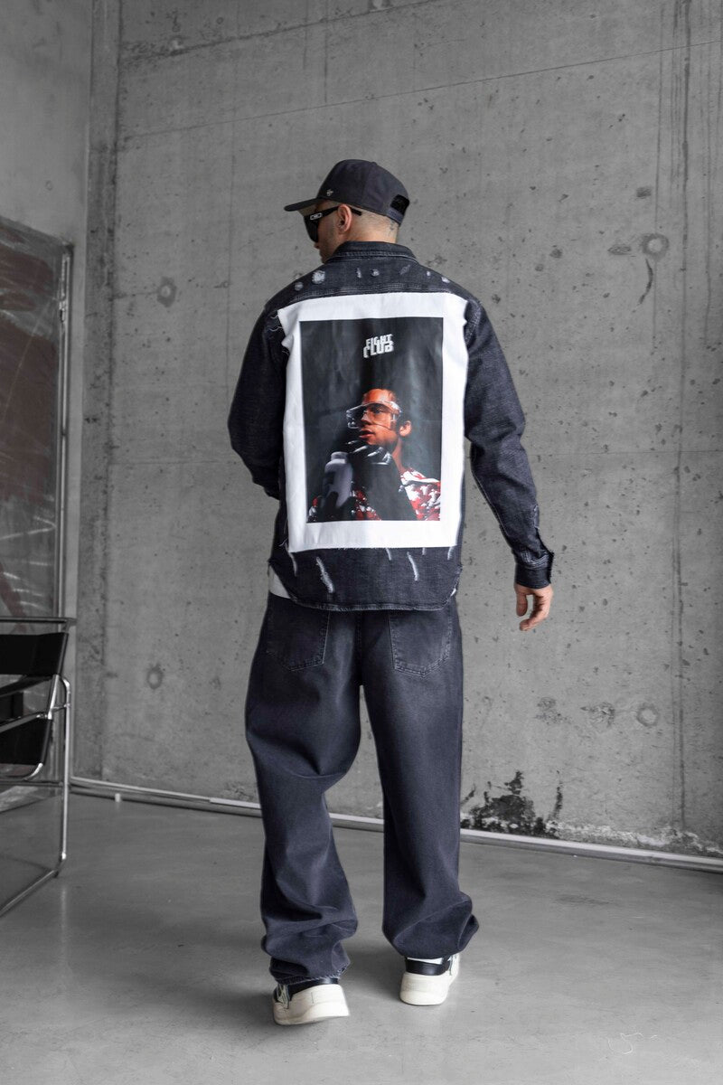 BRAD PITT PRINTED DENIM JACKET BLACK 16969
