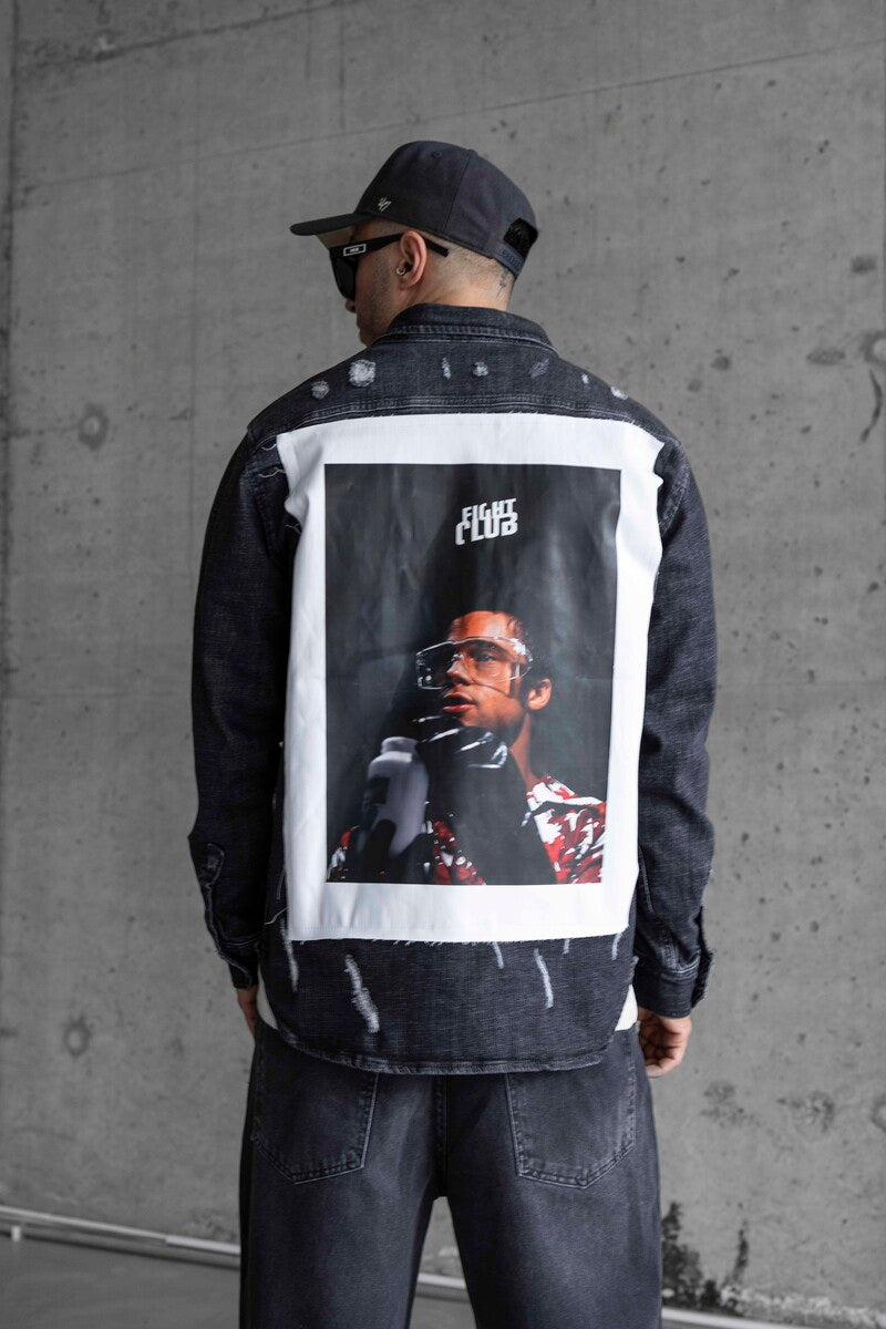 BRAD PITT PRINTED DENIM JACKET BLACK 16969