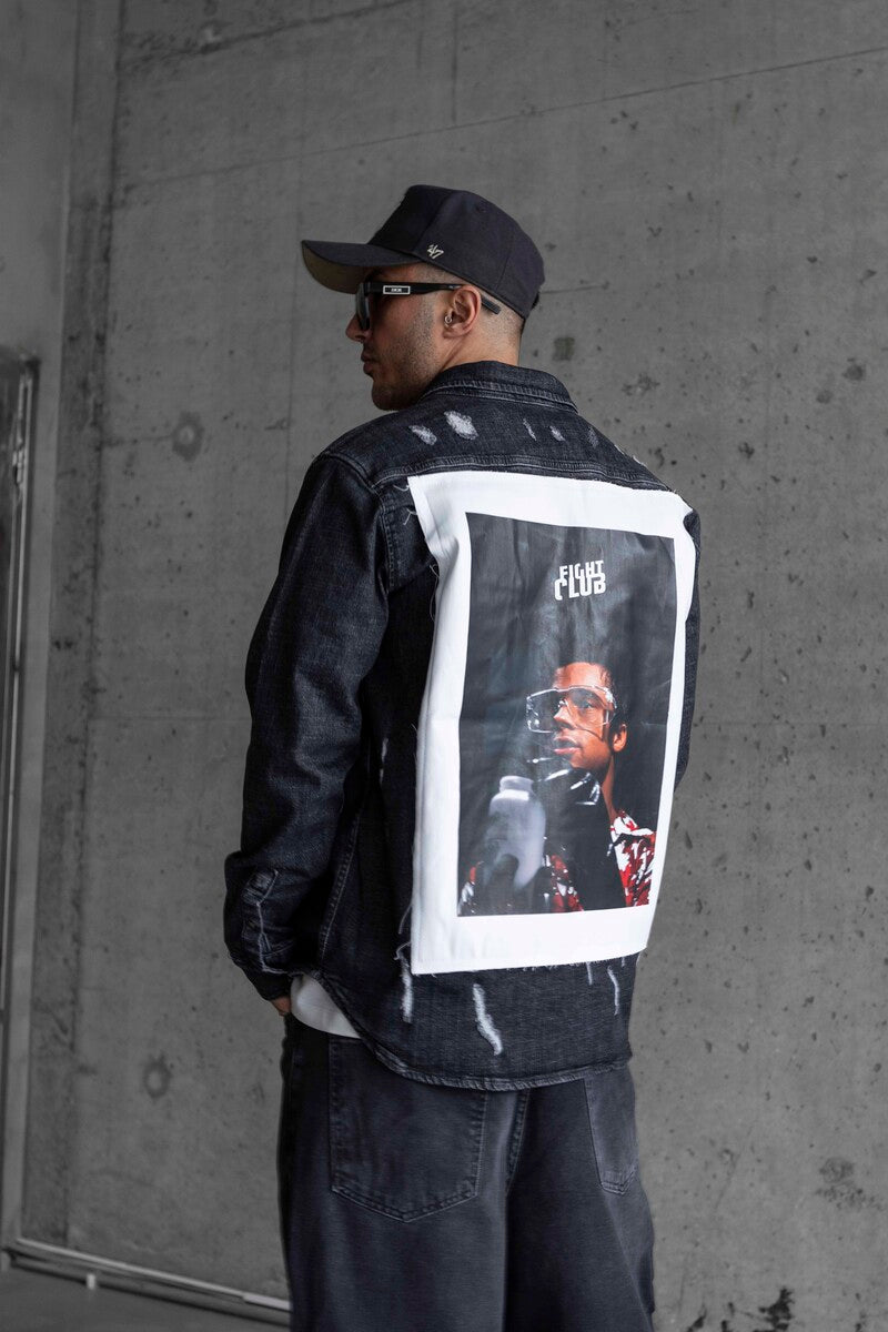 BRAD PITT PRINTED DENIM JACKET BLACK 16969