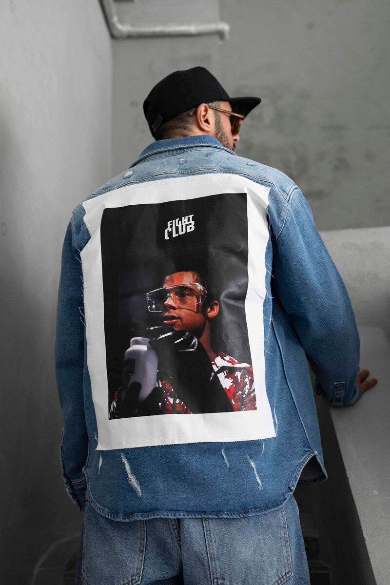 BRAD PITT PRINTED DENIM JACKET BLUE 16967
