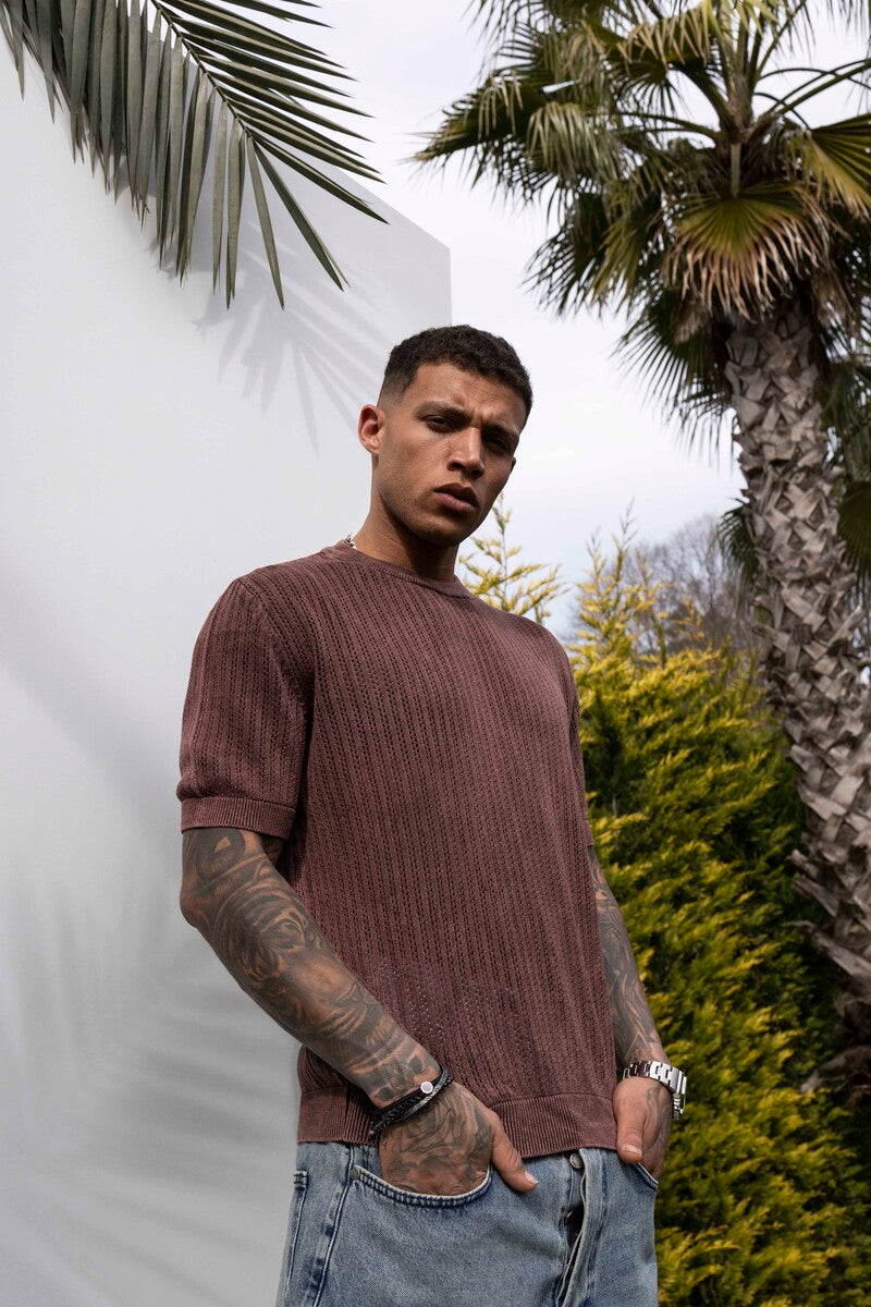 BROWN KNITTED T-SHIRT KRN1002